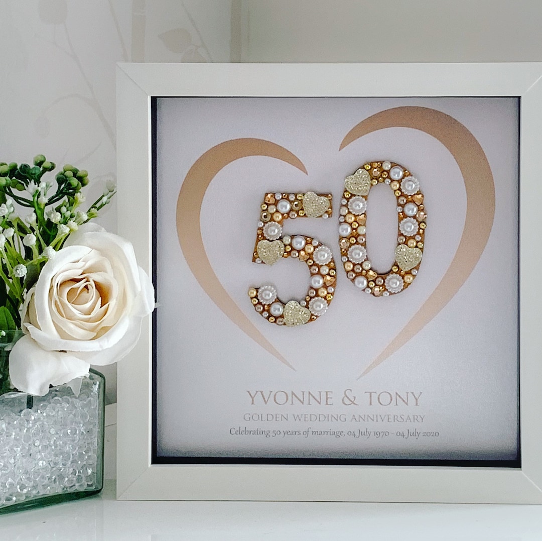Golden Wedding Anniversary Gift - 50th Anniversary Gift - Personalised 50th  Wedding Anniversary Gift - Golden Anniversary Frame - Etsy Israel, image size:1080x1077