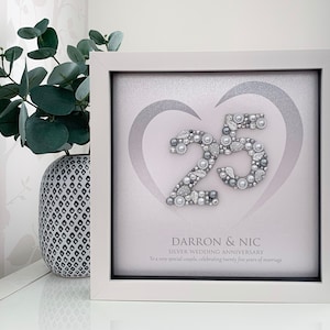 Cadeau zilveren huwelijksverjaardag - cadeau 25-jarig jubileum, gepersonaliseerd cadeau 25-jarig huwelijk - lijst zilveren jubileum - 25 jaar