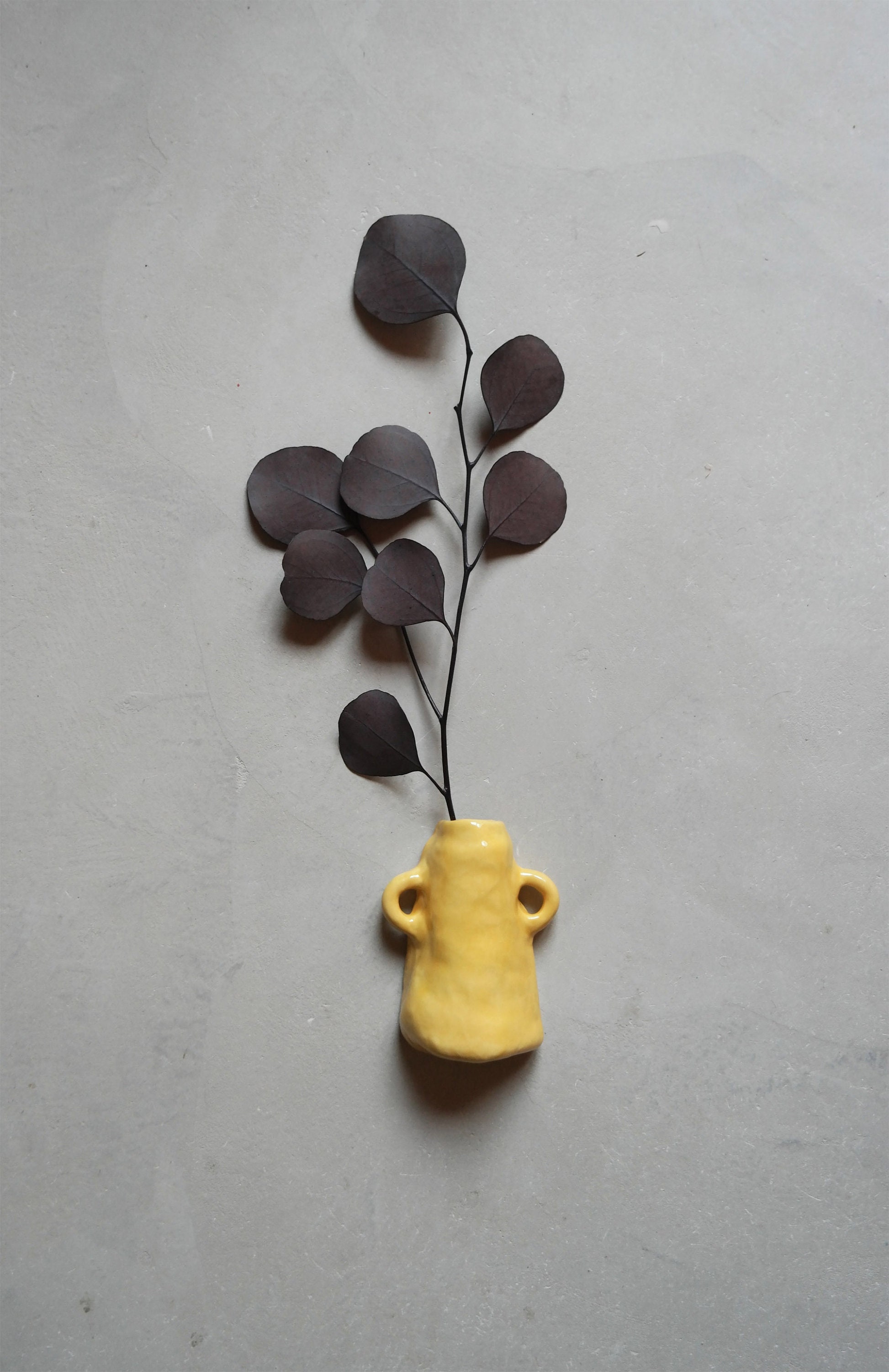 Vase Mural/Soliflore Jaune en Céramique Pour Fleurs Séchées