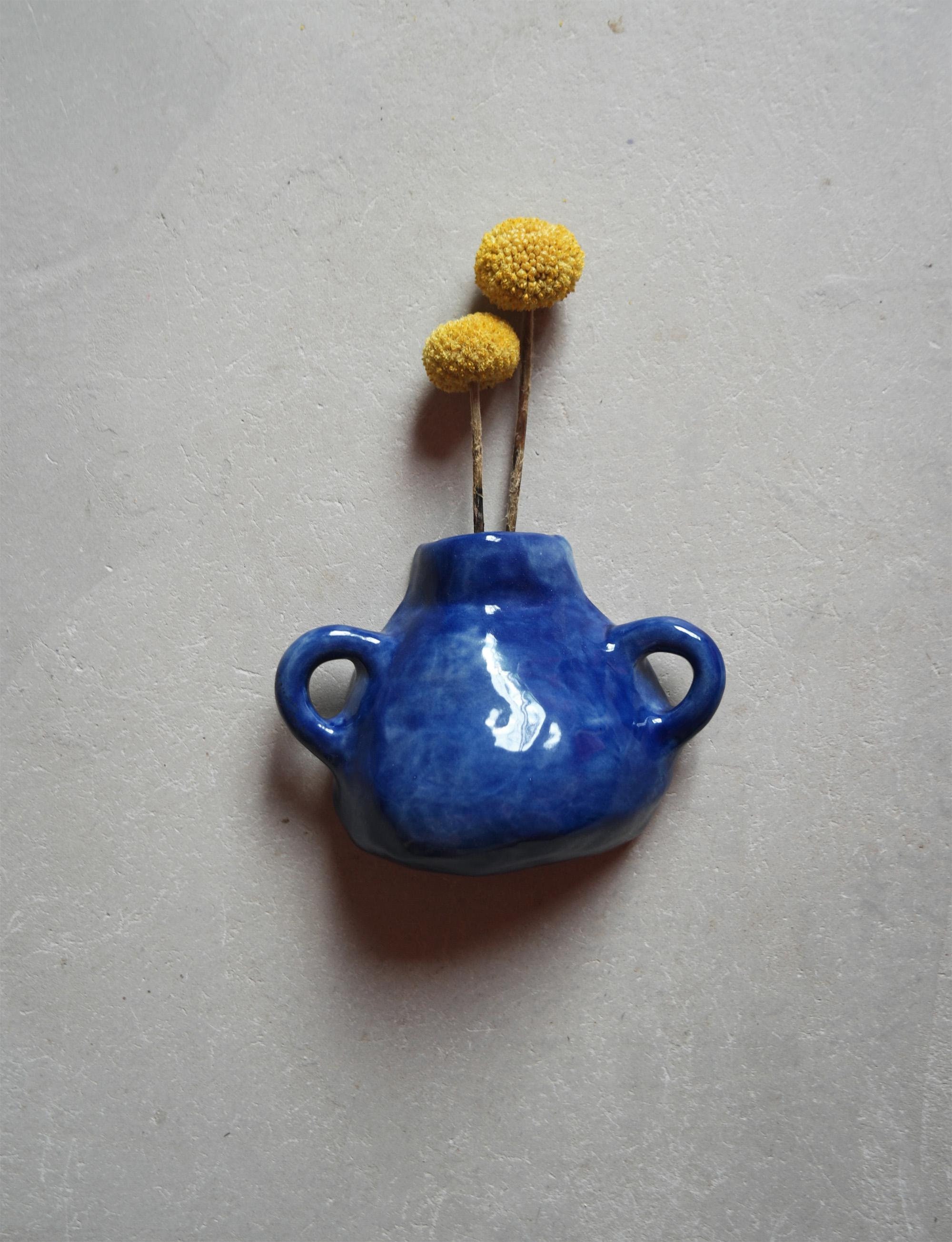 Vase Céramique Motif Floral Bleu - Occasion