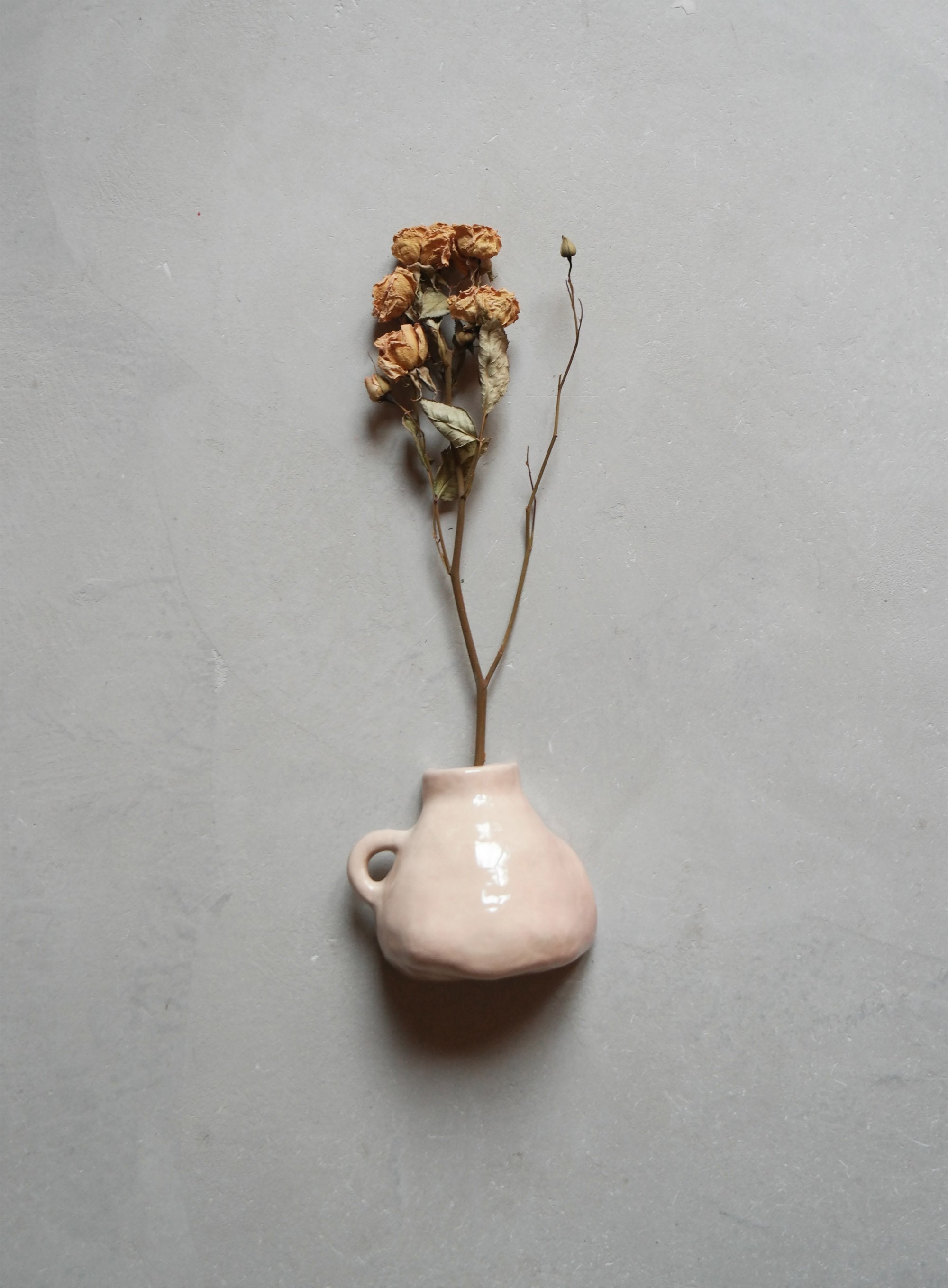 Soliflore/Vase Mural Rose en Céramique Pour Fleurs Séchées