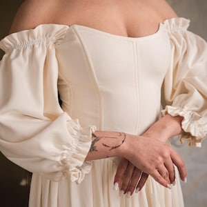 Linen white corset wedding dress ren faire