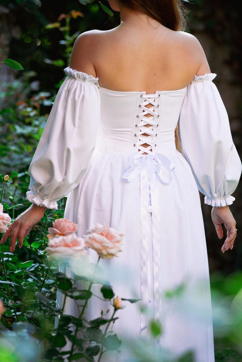 handmade linen bridal gown renaissance inspired