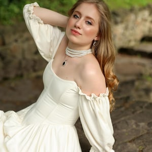 Renaissance wedding dress, ivory linen dress,  fairy maxi dress, vintage bridal gown