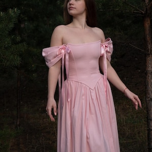 Light pink renaissance wedding dress fairy bridal gown with corset