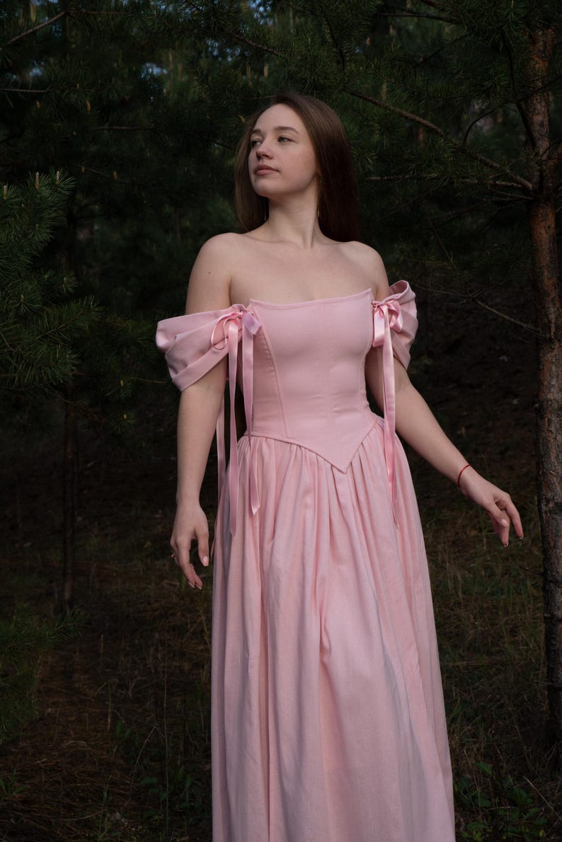 Light pink renaissance wedding dress fairy bridal gown with corset