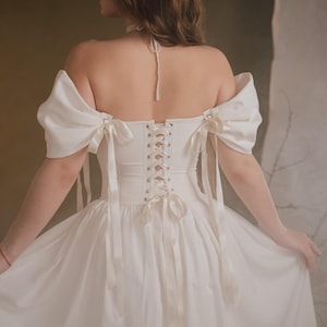 lace up back corset wedding dress ivory renaissance bridal gown back view