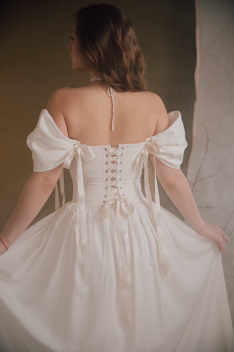 lace up back corset wedding dress ivory renaissance bridal gown back view