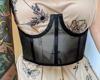 Ceinture corset sous la poitrine, lingerie noire transparente sans bonnets