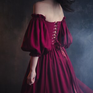 burgundy renaissance corset dress off shoulder linen dress
