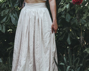 Linen skirt bridal, fairy skirt maxi, renaissance skirt pleated, medieval white long skirt