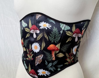 Underbust corset belt, floral corset black, goblincore, cottagecore