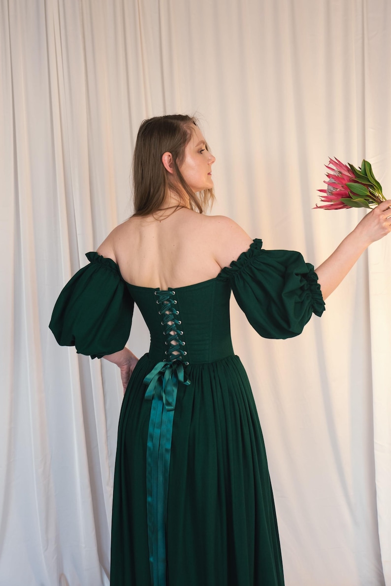 emerald green fantasy dress long linen gown