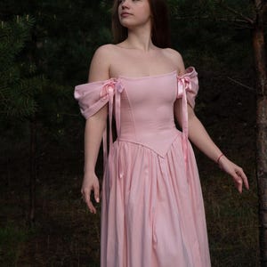 pink cottagecore linen corset dress alternative color