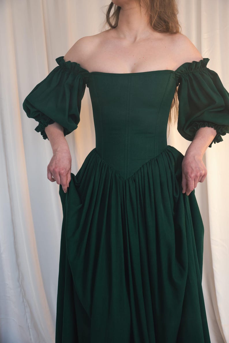 green renaissance dress off shoulder corset bodice