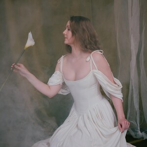 Handmade linen wedding dress with corset bodice