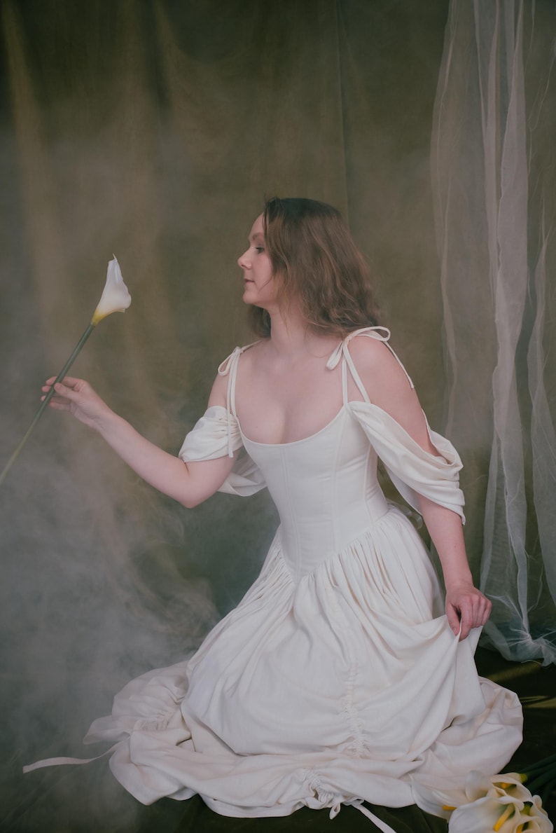 Handmade linen wedding dress with corset bodice