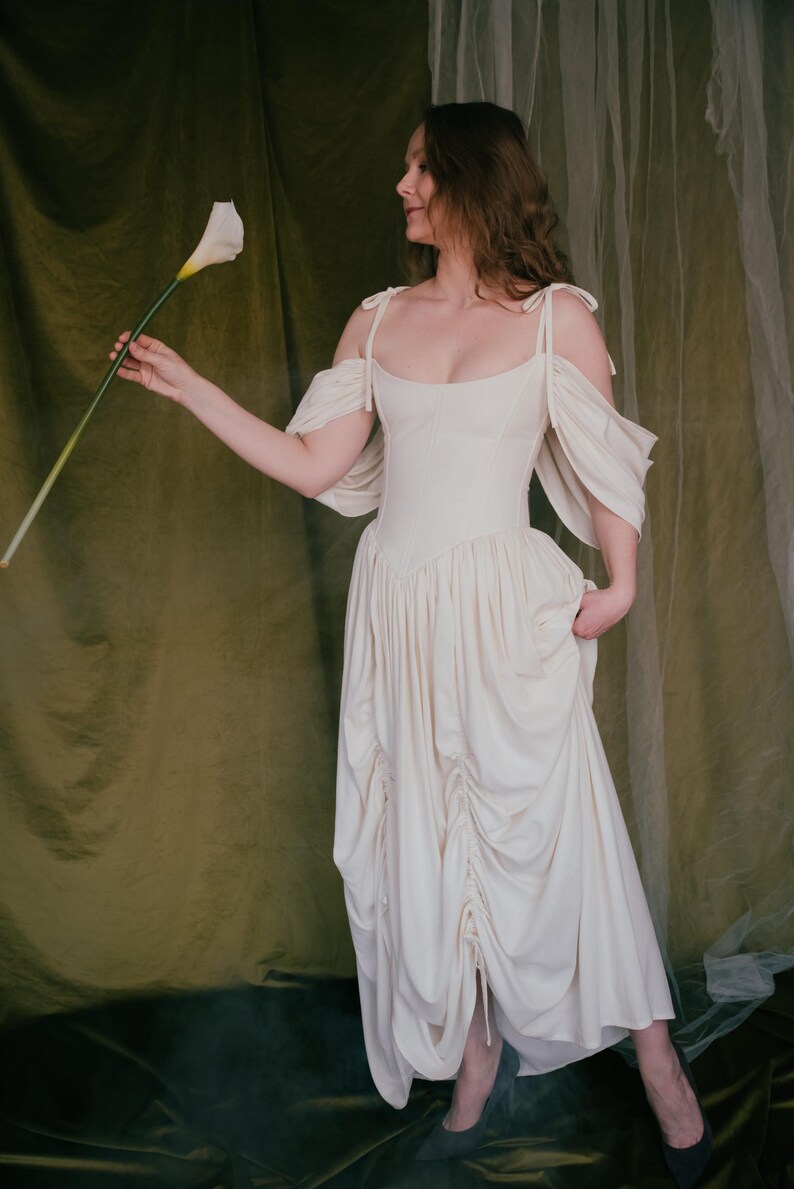 Ivory wedding dress with detachable off shoulder sleeves