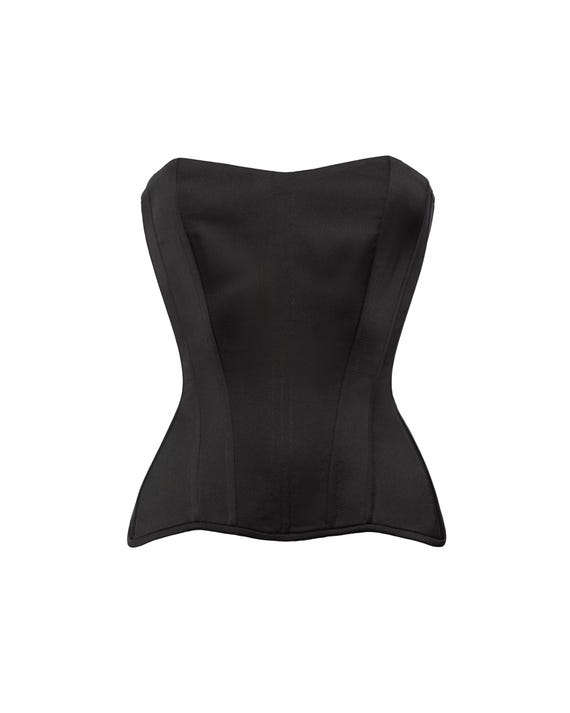 【bonbom】corset tops /black Black Satin corset top - Overbust Corset – Miss Leather Online