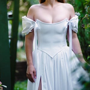 romantic linen renaissance dress with corset bodice