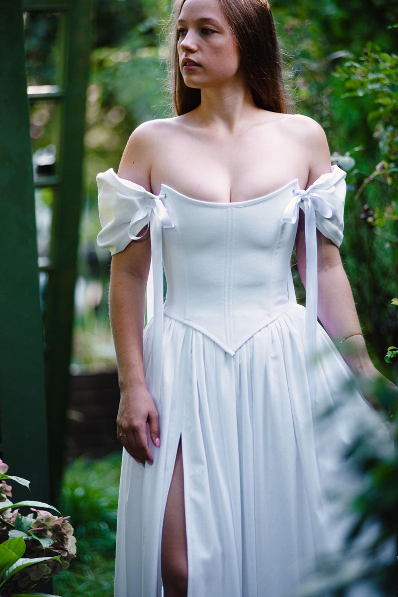 romantic linen renaissance dress with corset bodice