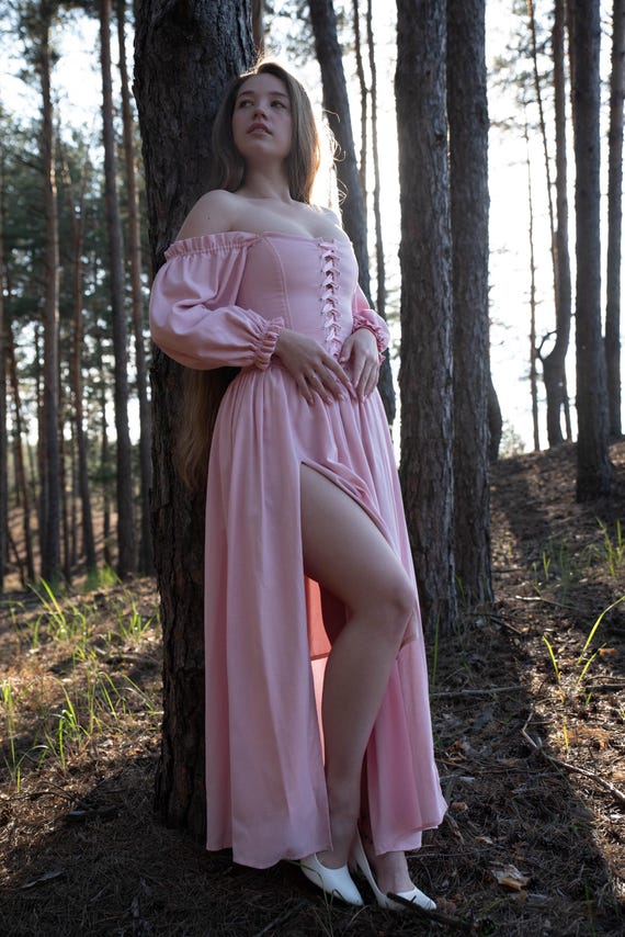 Pink Renaissance Dress, Medieval Corset Dress, Ren Faire Gown, Fairy Wedding Dress, Fantasy Princess Gown