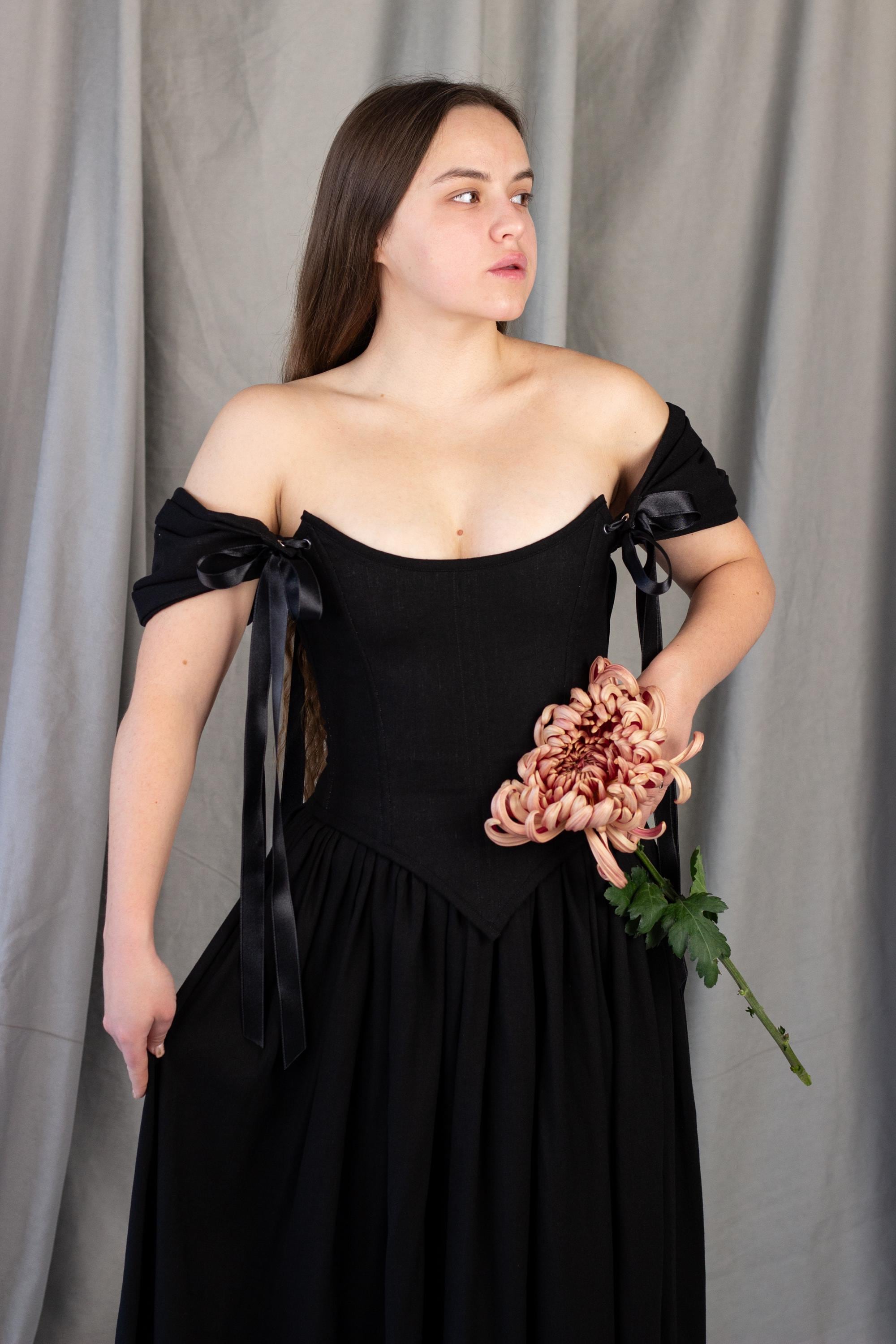 black fairy dress long Pearl Decorated Witchy Dark Fairy Dress Witchcore Fairy Dress