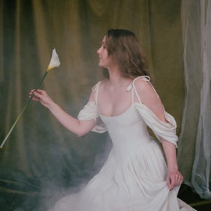 Fairytale bridal dress with gathered skirt and soft structure