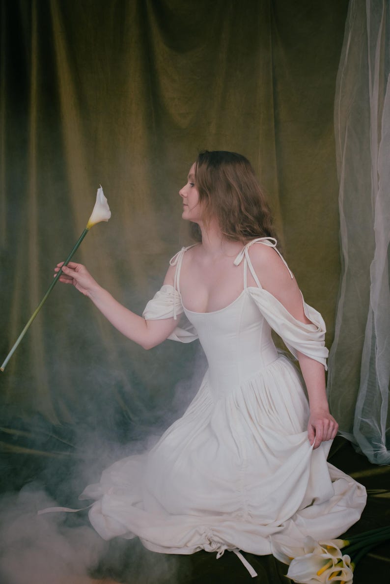 Fairytale bridal dress with gathered skirt and soft structure