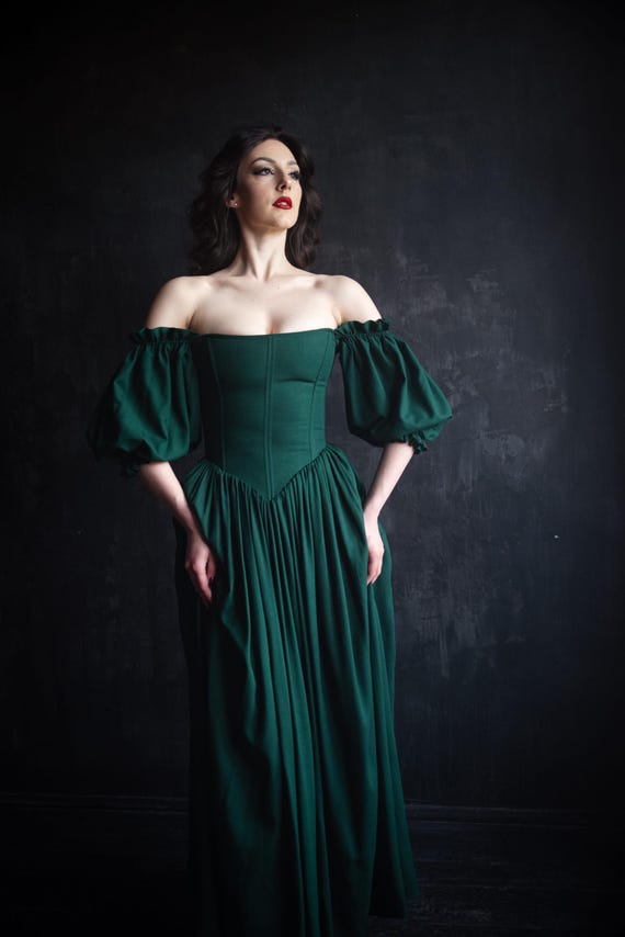 dark green corset dress dress, elven fantasy gown, medieval sale: APD Aug 2025