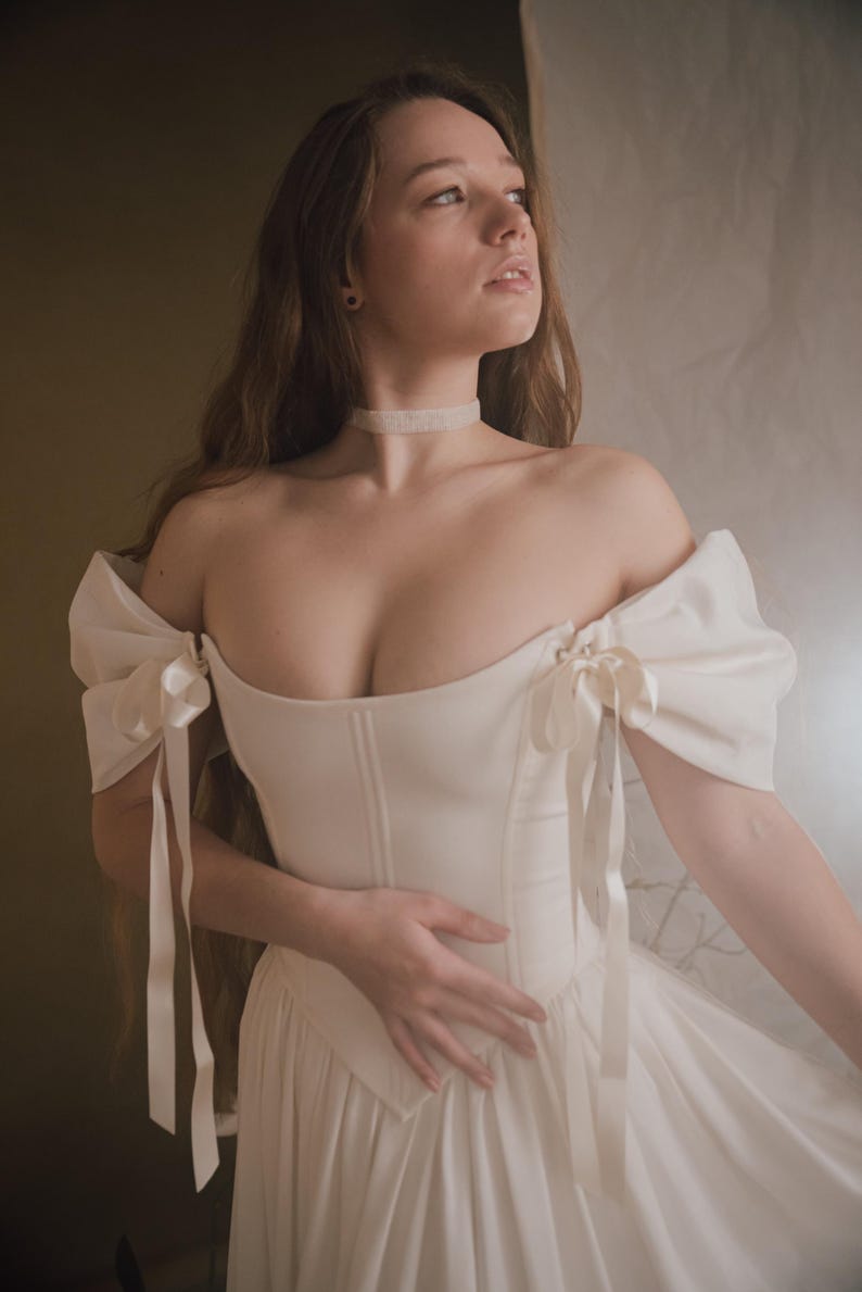 ivory linen corset dress close up detail