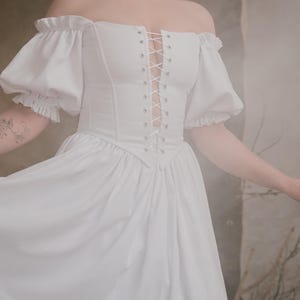 Renaissance wedding dress, corset linen dress, vintage maxi dress, bridal corset dress, white prom gown