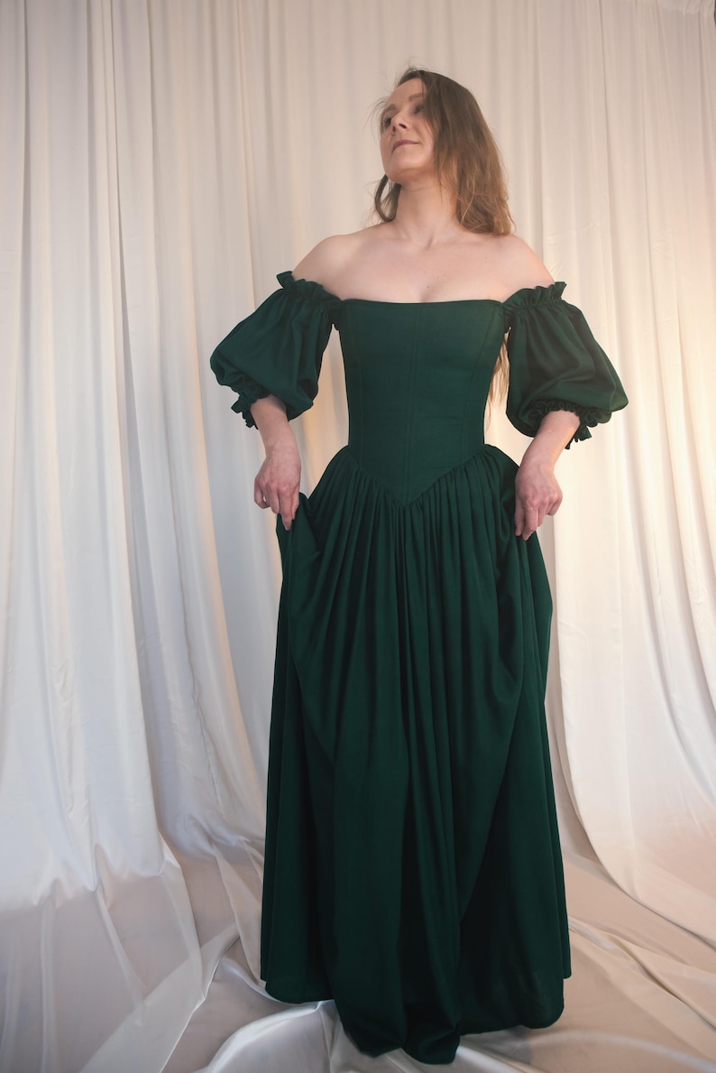 emerald green corset dress full length ren faire dress