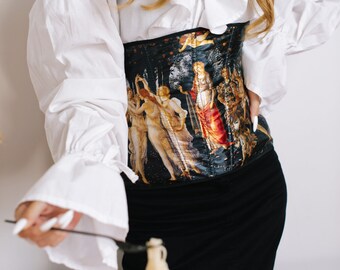 Renaissance Corset Belt, Black Corset Underbust, Renaissance Fair Painting  Corset Primavera 