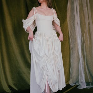 Linen corset dress for wedding with adjustable lace up back