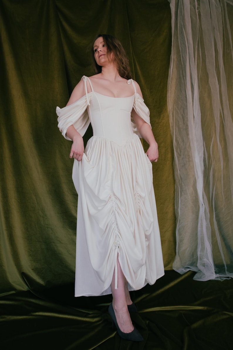 Linen corset dress for wedding with adjustable lace up back