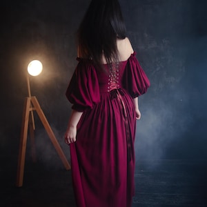 burgundy medieval dress corset gown dark romantic style