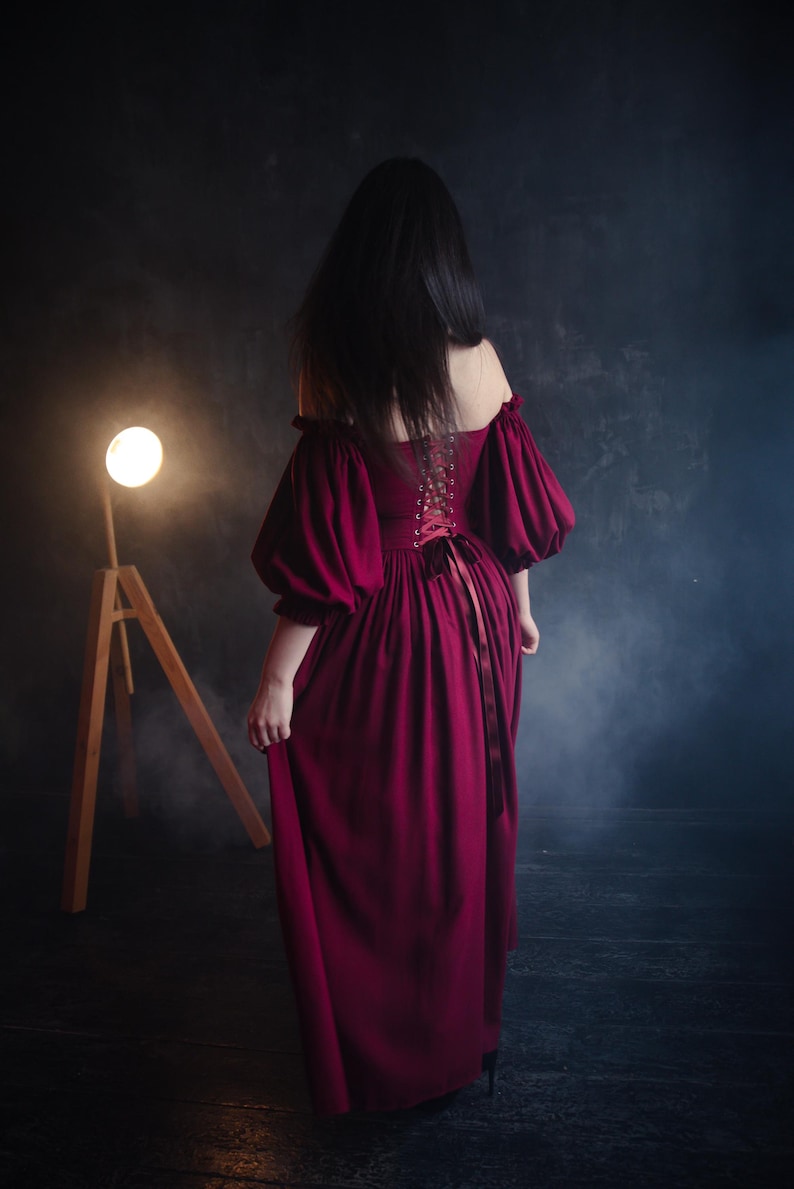 burgundy medieval dress corset gown dark romantic style