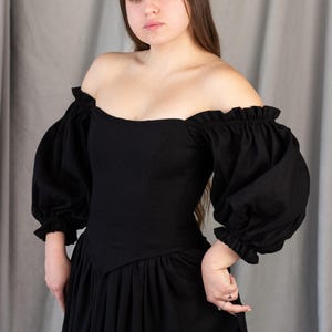 black renaissance corset dress off shoulder linen dress