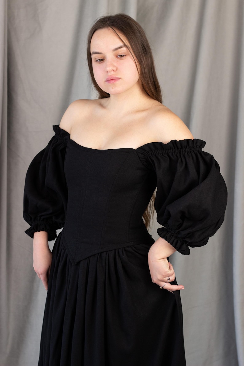 black renaissance corset dress off shoulder linen dress