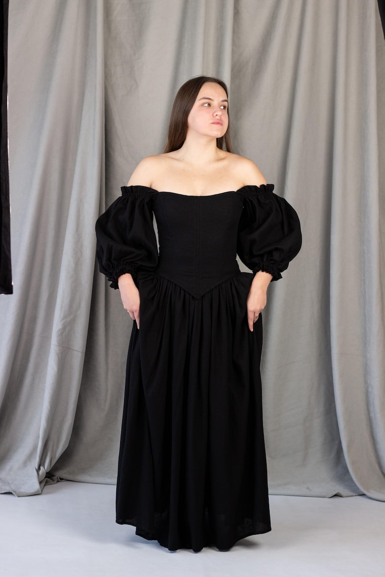 black medieval dress corset gown long sleeve style
