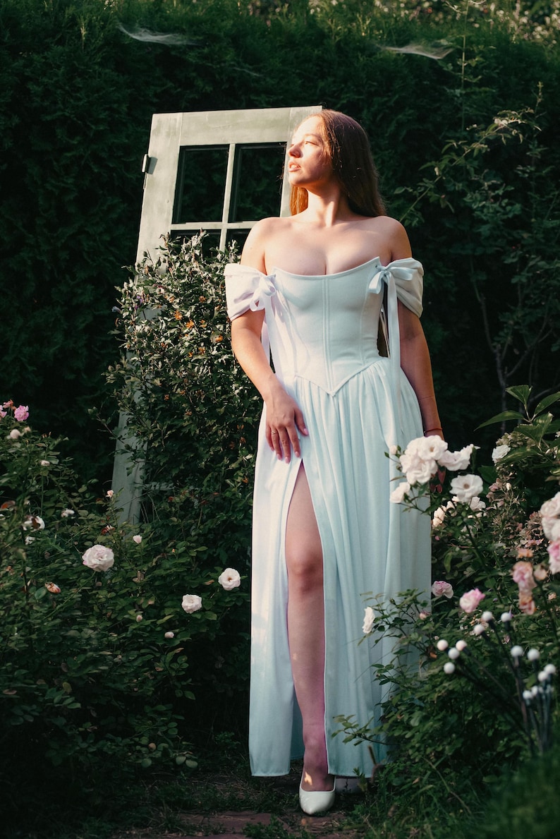 white medieval style corset dress full length