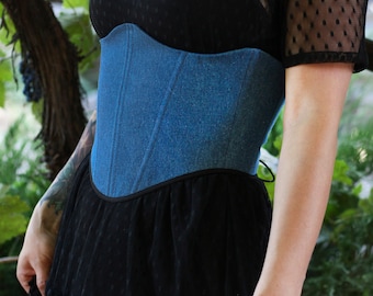 Underbust corset belt denim for renaissance dress plus size available