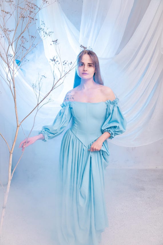 blue fairy wedding dress dress, bridal gown, renaissance parker black dresses Tuckernuck English Violet inspired look Calf Width:19.7 in