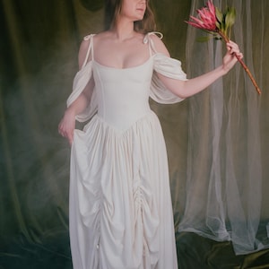 Rustic outdoor wedding dress in ivory linen