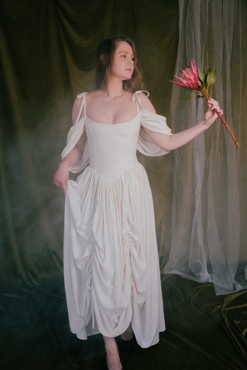 Rustic outdoor wedding dress in ivory linen