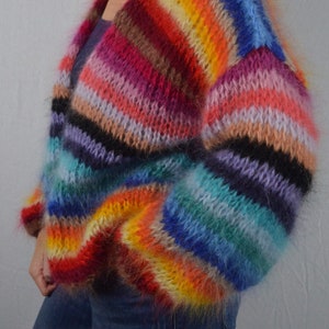 Chunky knitted mohair cardigan, color splash.