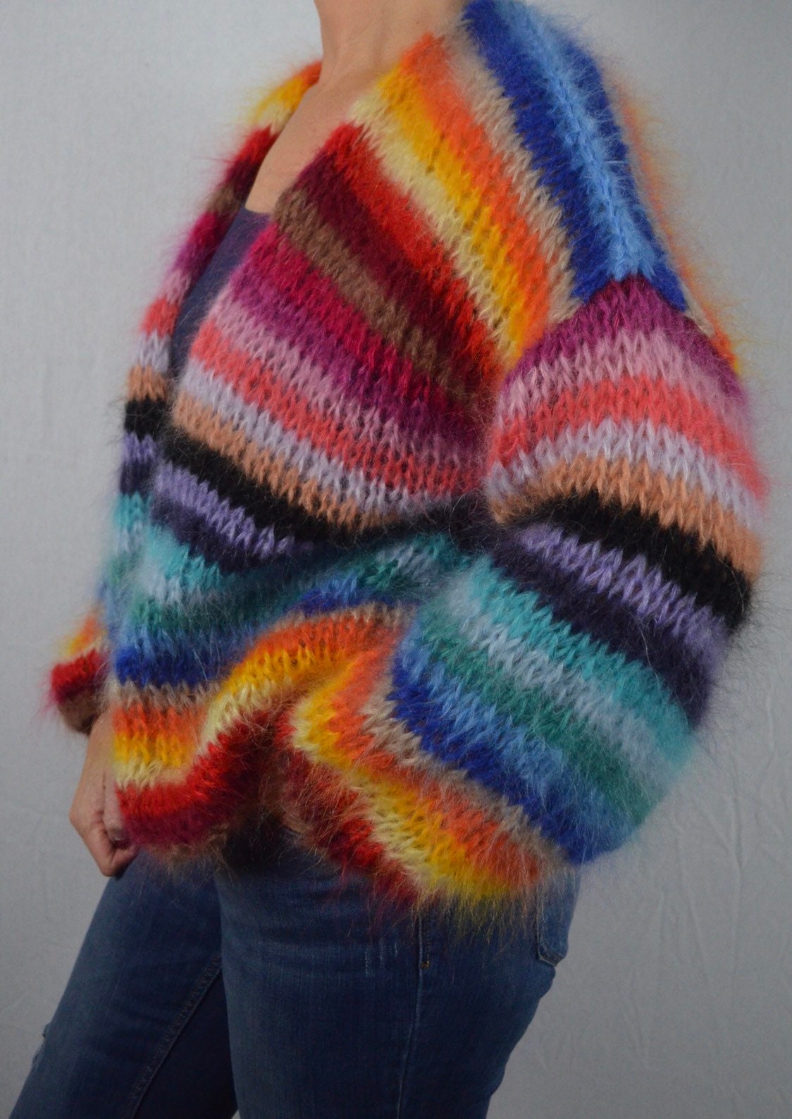 Mohair Knit Zipper Cardigan Sweater Coat