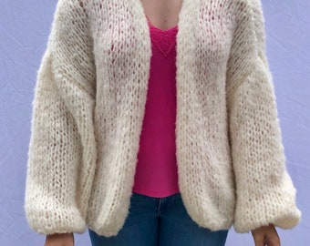 Knitted oversized Bernadette women's cardigan Alaska made of mohair wool  Insta: #Blueseventy2