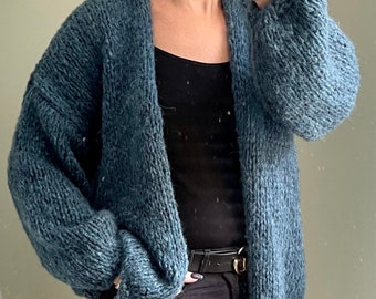 Beautiful hand knitted unique Bernadette cardigan, chunky model, one size, warm cardigan. Slow fashion.